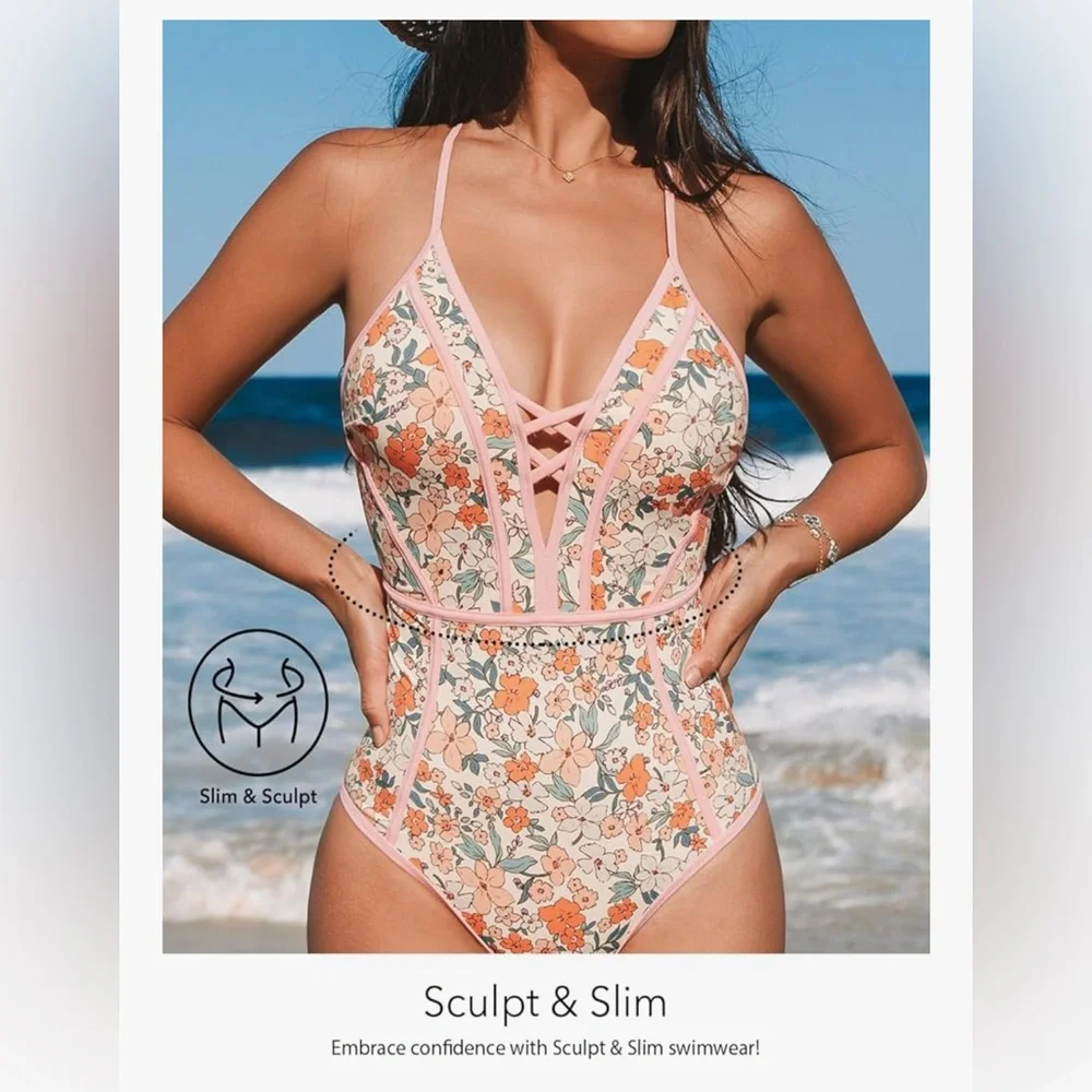 Floral One-Piece Swimsuit with Pink Trim